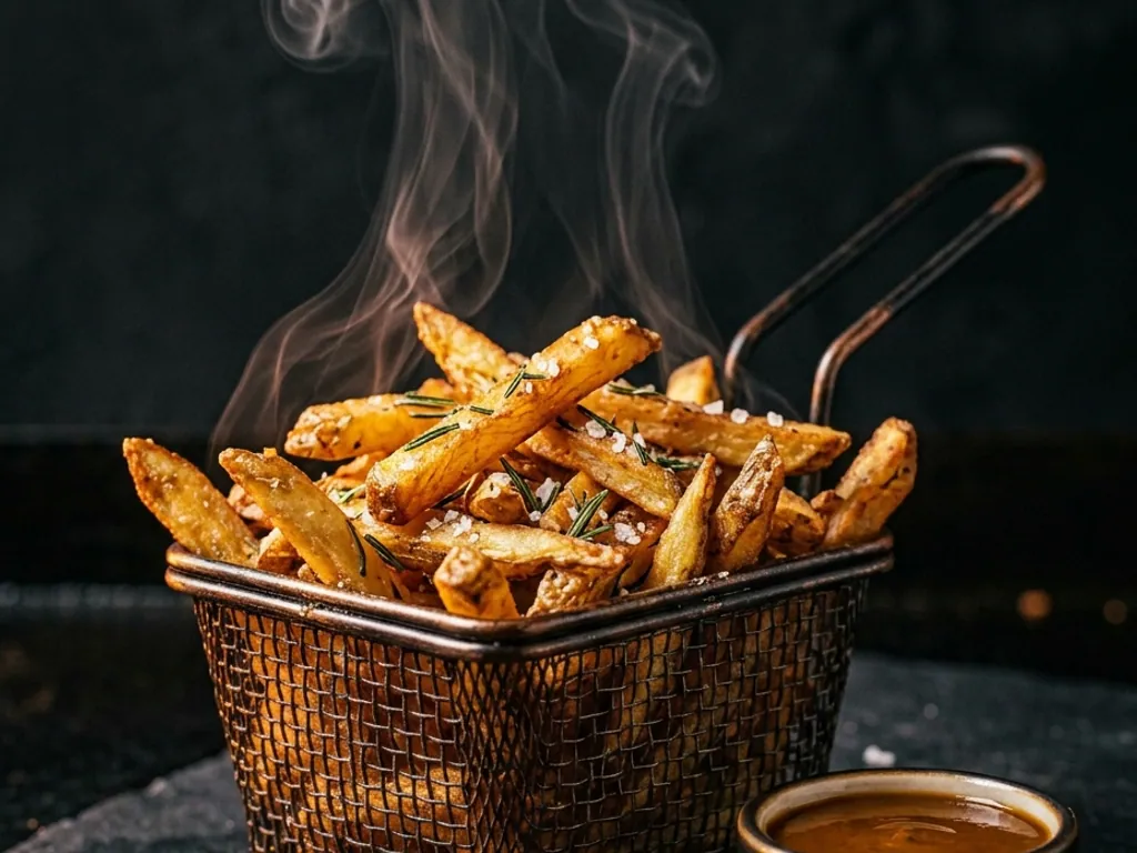 Porção de fritas rústicas com alecrim