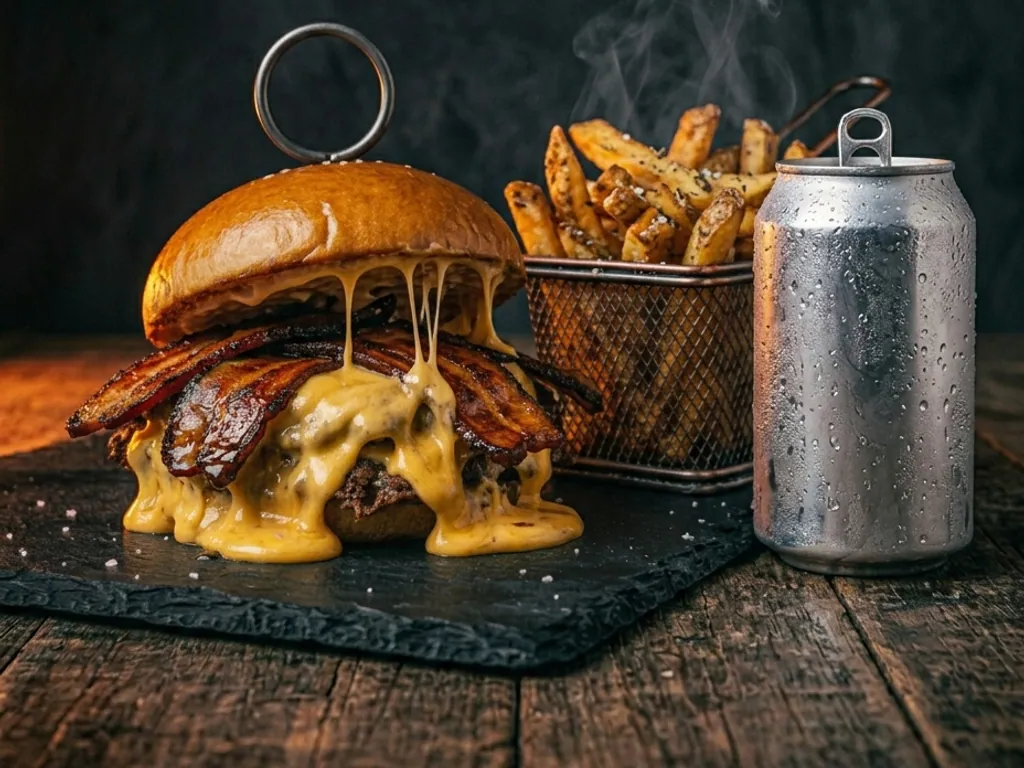 Combo de burger, fritas e refrigerante